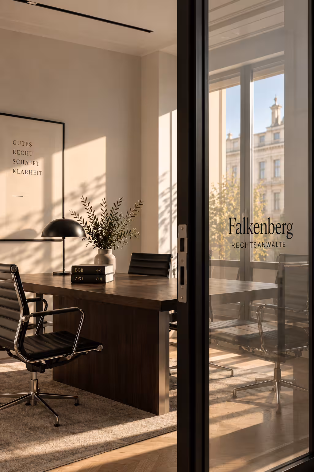 Moderner Besprechungsraum der Kanzlei Falkenberg